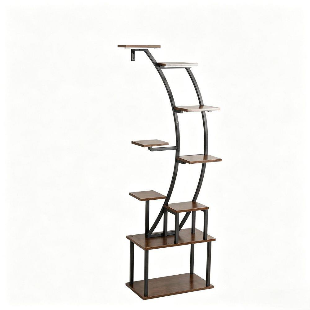 9-Tier Black Metal Curve-Shaped Plant Stand Shelf with Grow Lights and 3-Timers (15.7 in. W x 63 in. H)