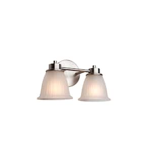 14 in. 2-Light Brushed Nickel Vanity Light with Frosted Glass Shade