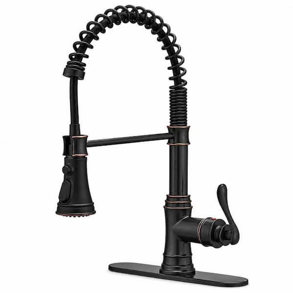 Single-Handle Pull-Down Sprayer 3 Spray High Arc Kitchen Faucet With Deck Plate in Oil Rubbed Bronze