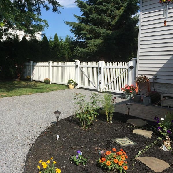 Hartford 10 ft. W x 3 ft. H White Vinyl Picket Fence Double Gate Kit Includes Gate Hardware