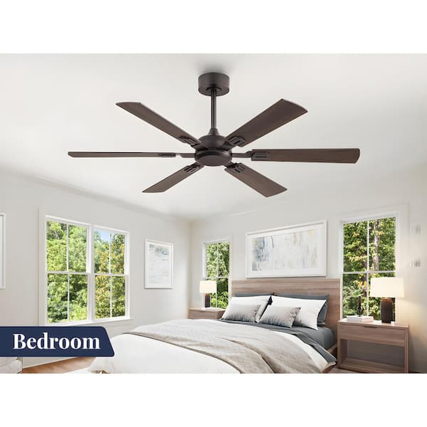 52 in. Outdoor/Indoor Bronze Downrod Angled Mount Standard Ceiling Fan with Remote Control and 6 Two-Toned Blades