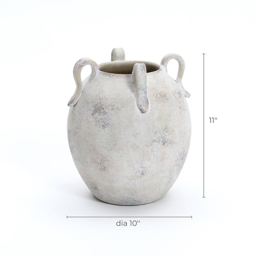 Handcrafted Gray and White Ceramic Vase with Handles