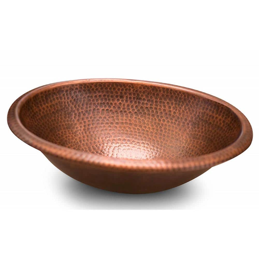 Hand Hammered Pure Copper Oval Drop-In Bathroom Sink 17 inches