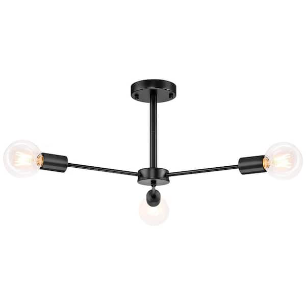 RRTYO Torres 23.62 in. 3-Light Black Mid-Century Sputnik Semi-Flush ...