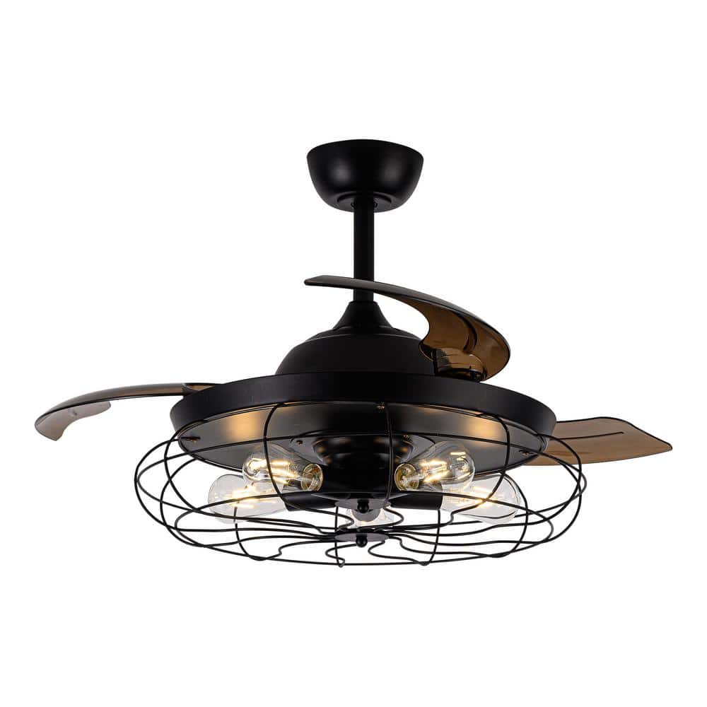 Parrot Uncle Benally 42 in. Indoor Black Downrod Mount Retractable Ceiling Fan Chandelier with