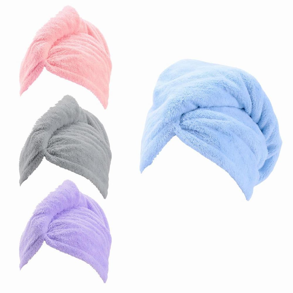 Pink Gray Purple Blue Microfiber Hair Towel 4-Piece Super Absorbent Quick Dry Hair Wrap for Women Long Hair