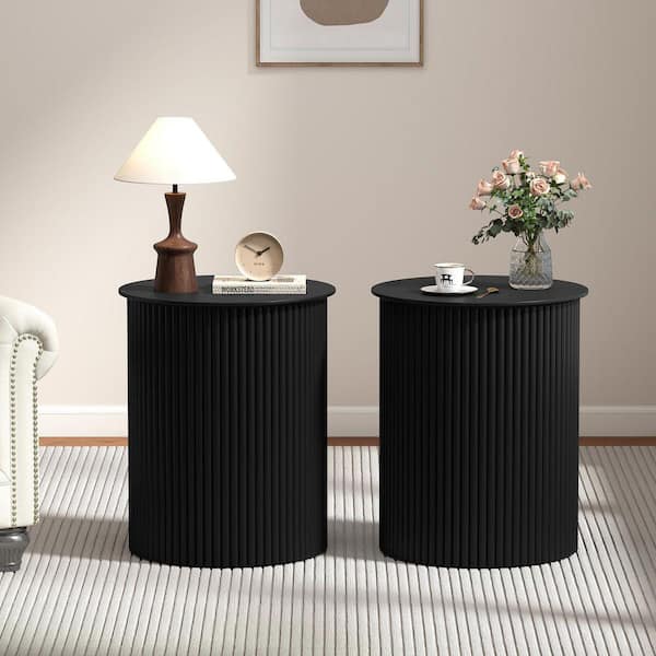 ATHMILE Black 21.65 in. H Wavy Nightstands /Side Table BLK