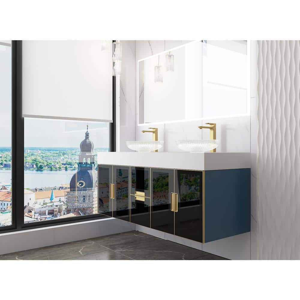Clear and Gold Oval Glass Vessel Bathroom Sink