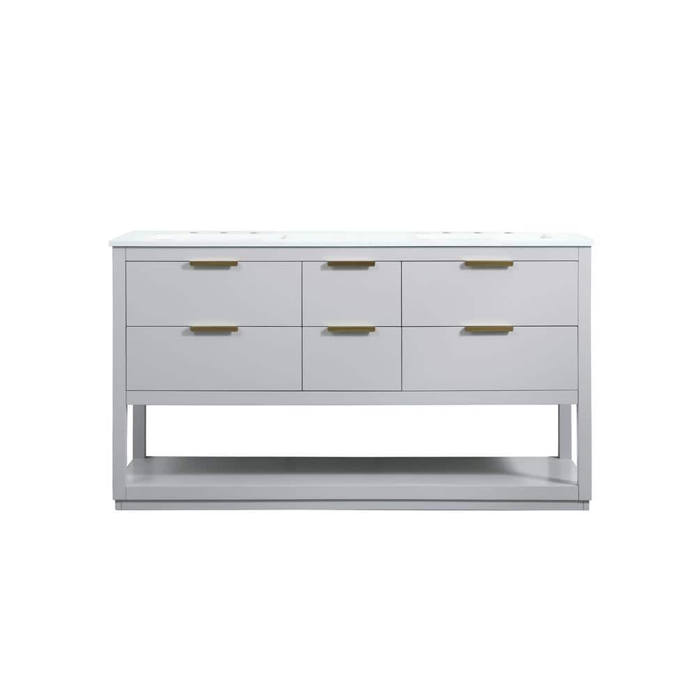 Timeless Home 60 in. W Double Bath Vanity in Grey with Engineered Stone Van