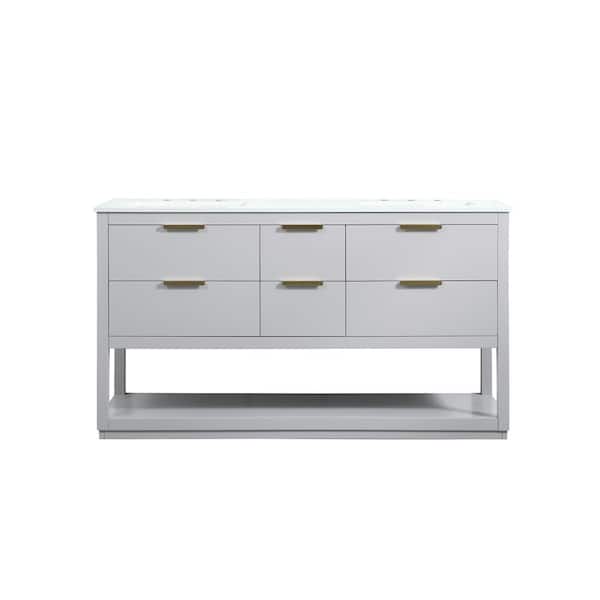 Unbranded Timeless Home 60 in. W Double Bath Vanity in Grey with Engineered Stone Vanity Top in Calacatta with White Basin