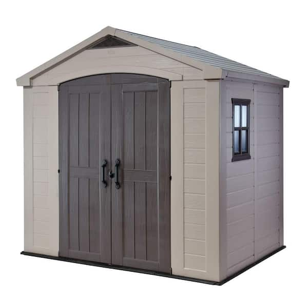 Factor 8 ft. W x 6 ft. D Large Outdoor Durable Resin Plastic Storage Shed with Double Doors, Taupe Brown (47.5 Sq. Ft.)