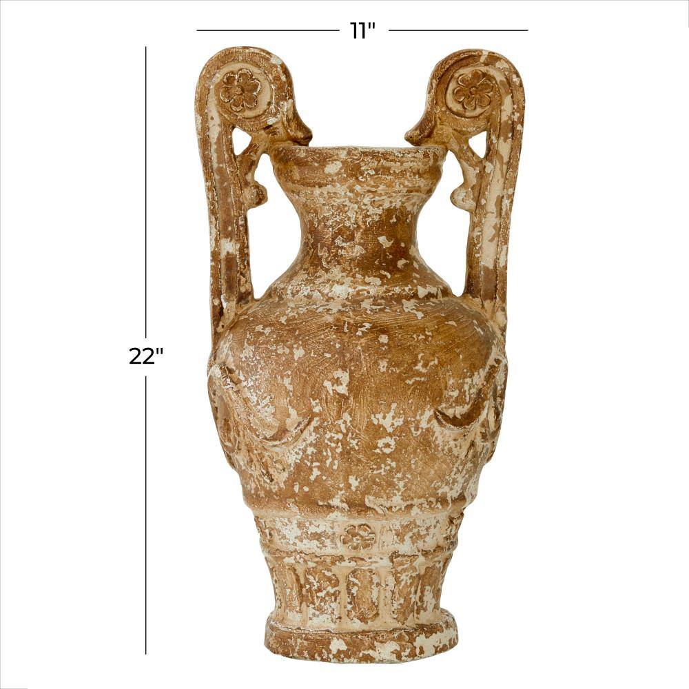 Antique-Inspired Light Brown Polystone Decorative Vase 21.55"