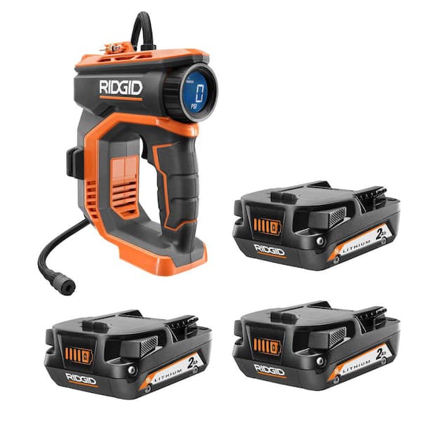 18V Cordless Portable Inflator with 18V Lithium-Ion Compact 2.0 Ah Battery (3-Pack)