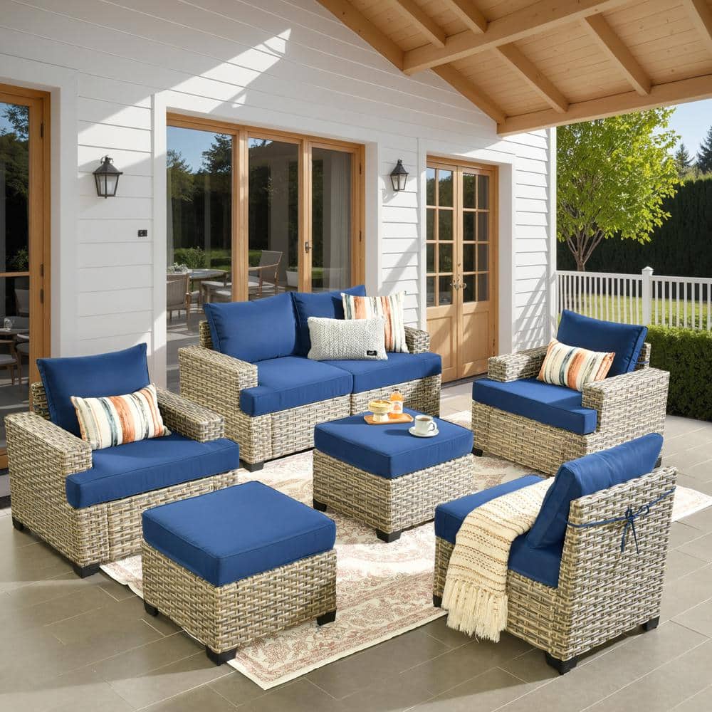 HOOOWOOO Kelleys 7-Piece Wicker Modern Outdoor Patio Conversation