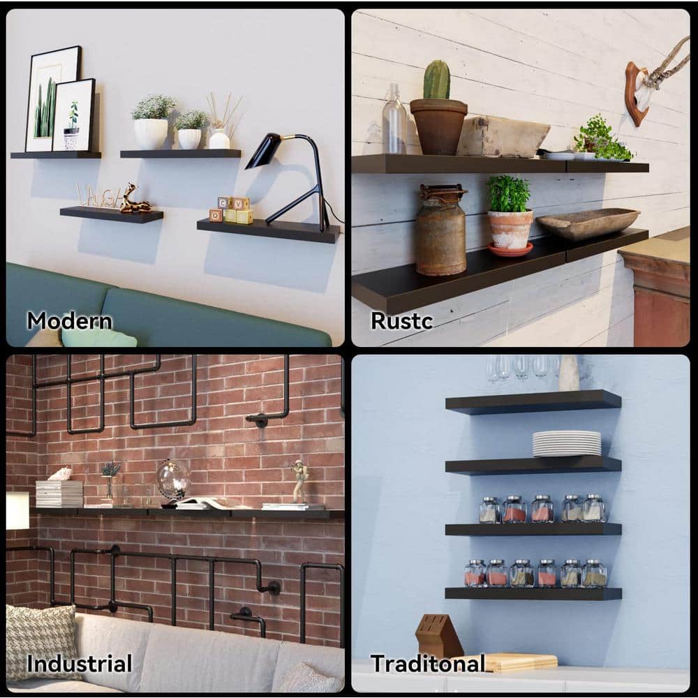 Cubilan 16.5"Lx5.7"Wx1.2"H Black Floating Shelves for Wall, 4 Sets