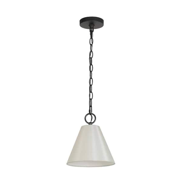 LOUGHEED DECOR INC Contemporary 40-Watt 1-Light Black Bell Pendant Light with White Fabric Shade and No Bulb Included