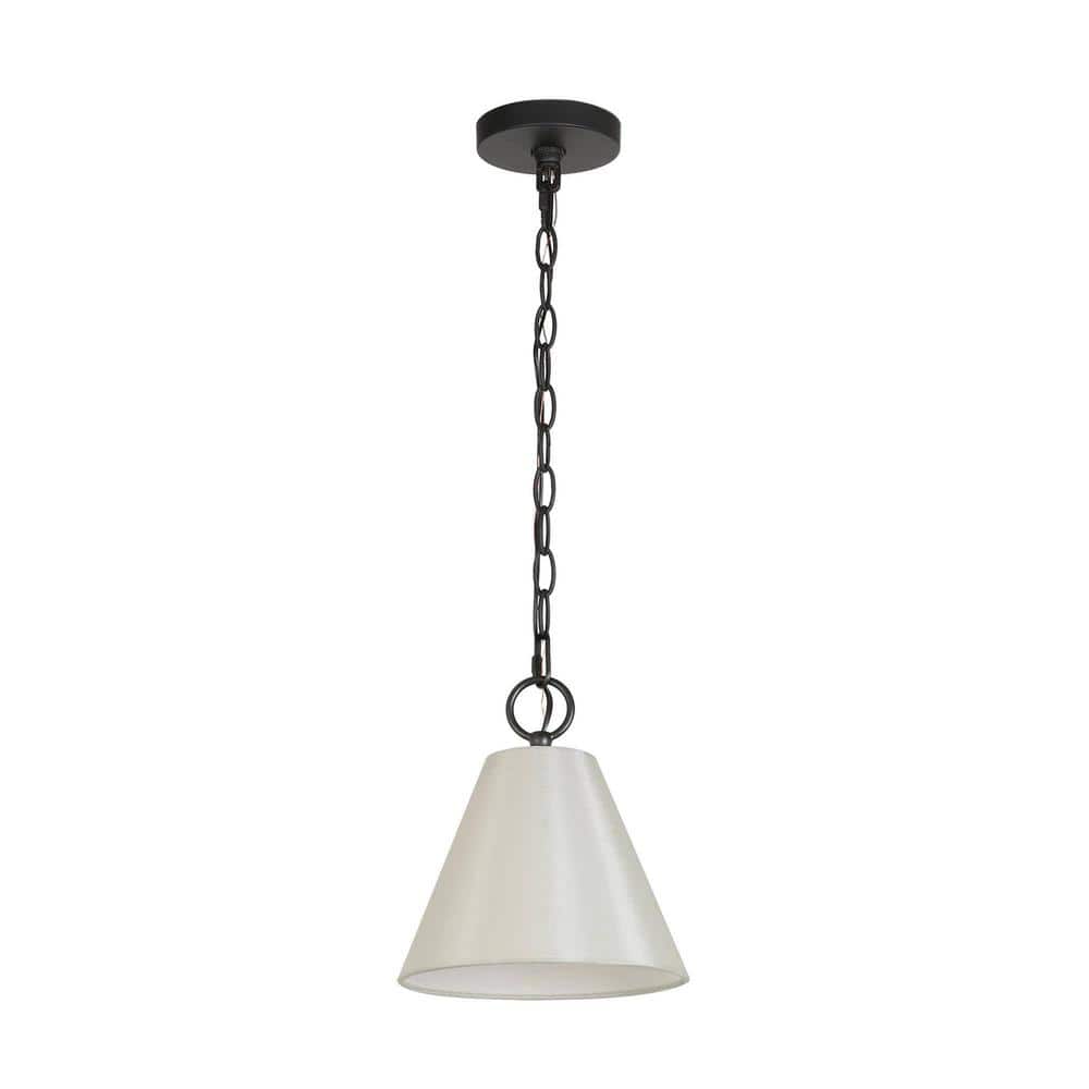 Contemporary 40-Watt 1-Light Black Bell Pendant Light with White Fabric Sha