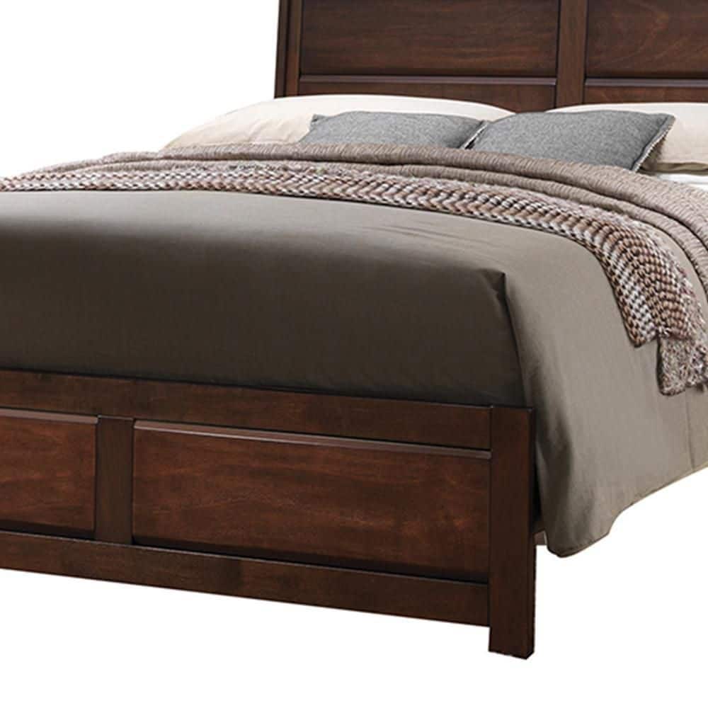 Walnut Queen Platform Bed with Storage Drawers and Upholstered Headboard
