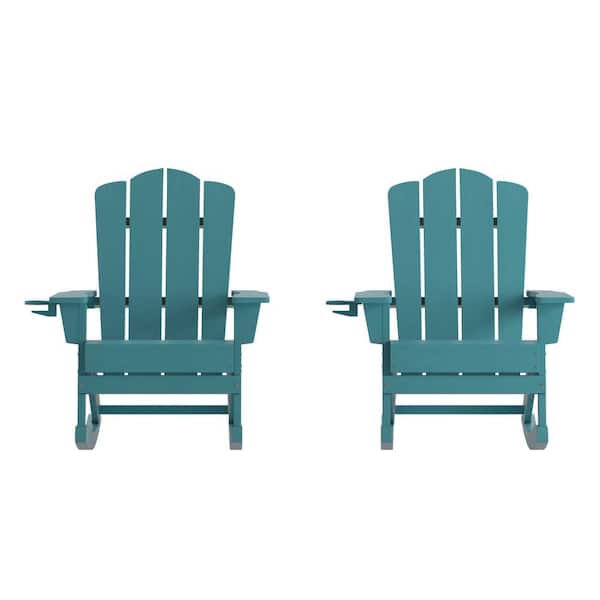 Carnegy Avenue Blue Plastic Outdoor Rocking Chair in Blue (Set of 2)
