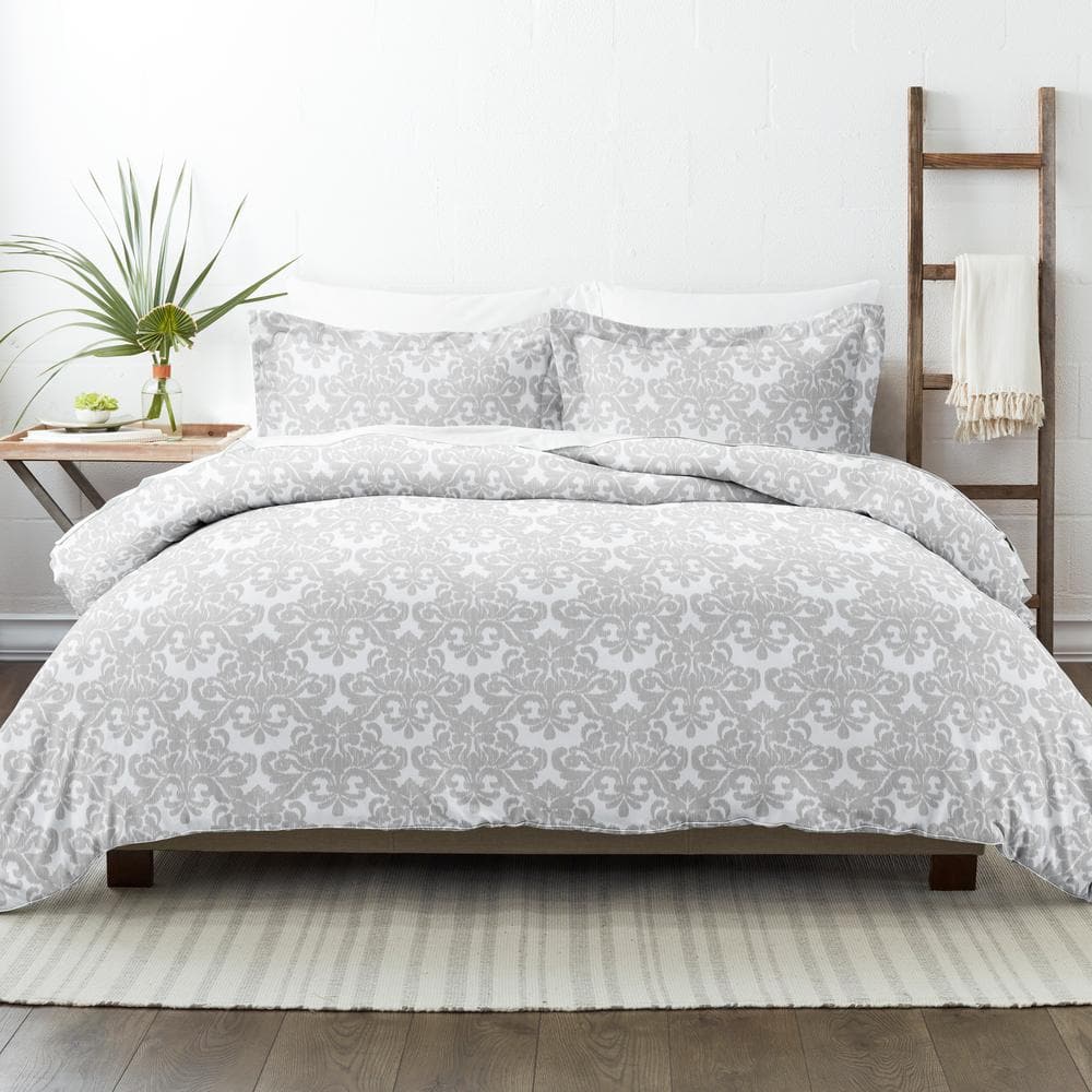 Gray Damask Pattern Microfiber Twin/Twin XL Duvet Cover Set