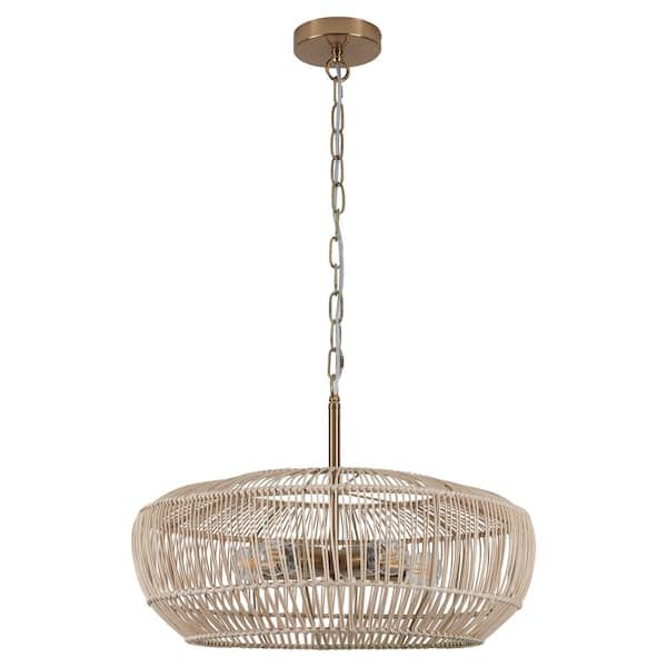 5-Light Gold Modern Bohemian Rattan Chandelier Light with Woven Shade