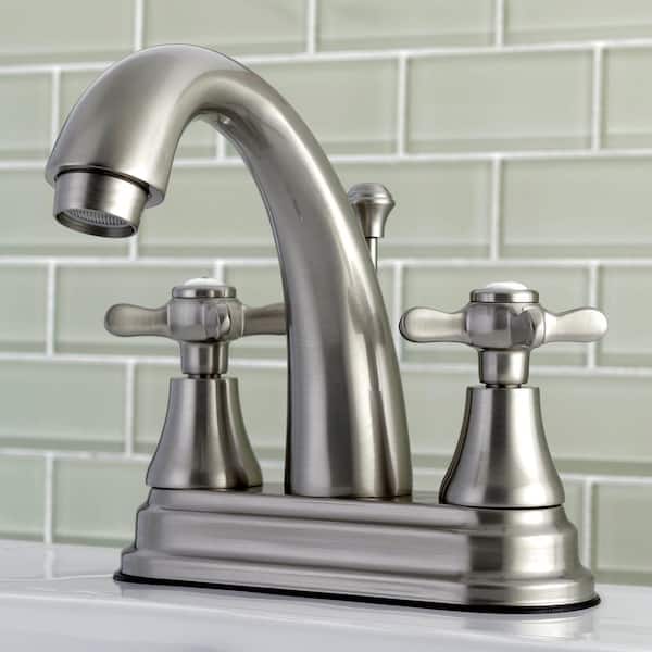 Brushed Nickel Kingston Brass KB168B American Twin Acrylic Handle 4-Inch Centerset Lavatory Faucet