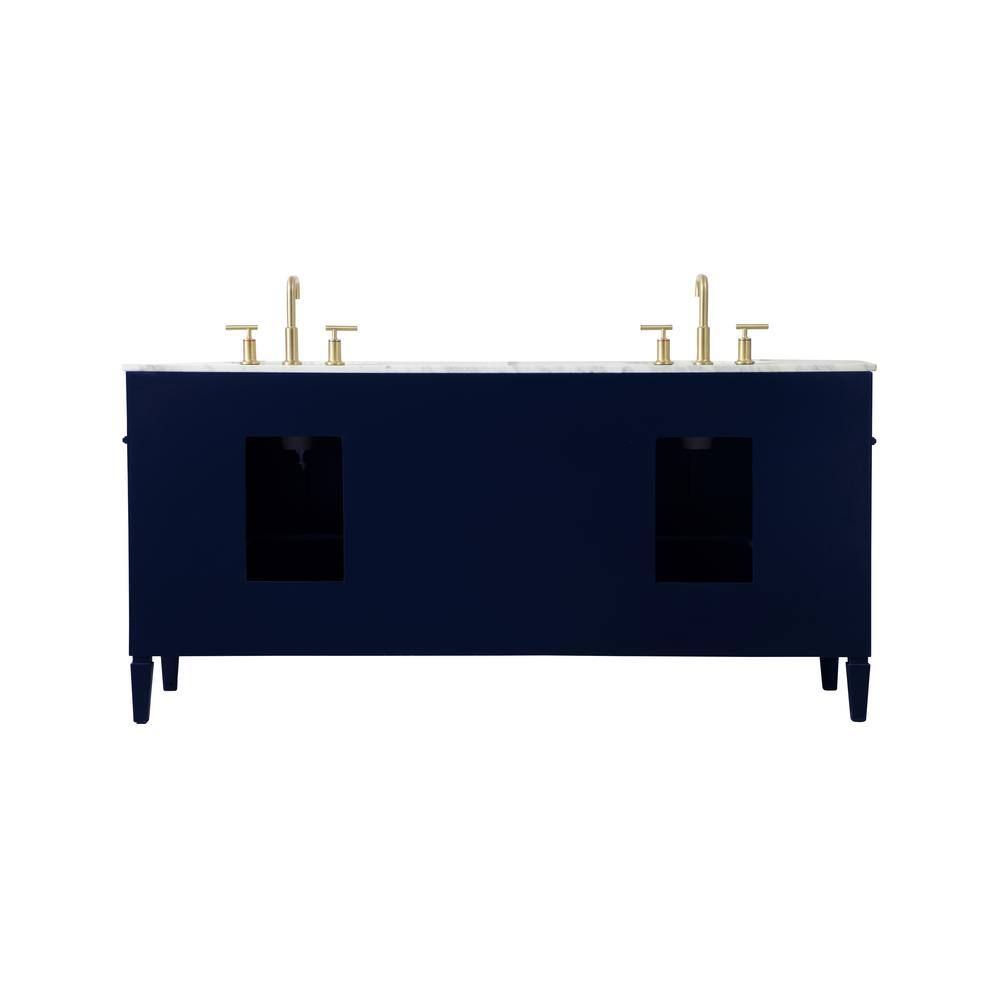 Blue Double Freestanding Bathroom Vanity with Marble Top