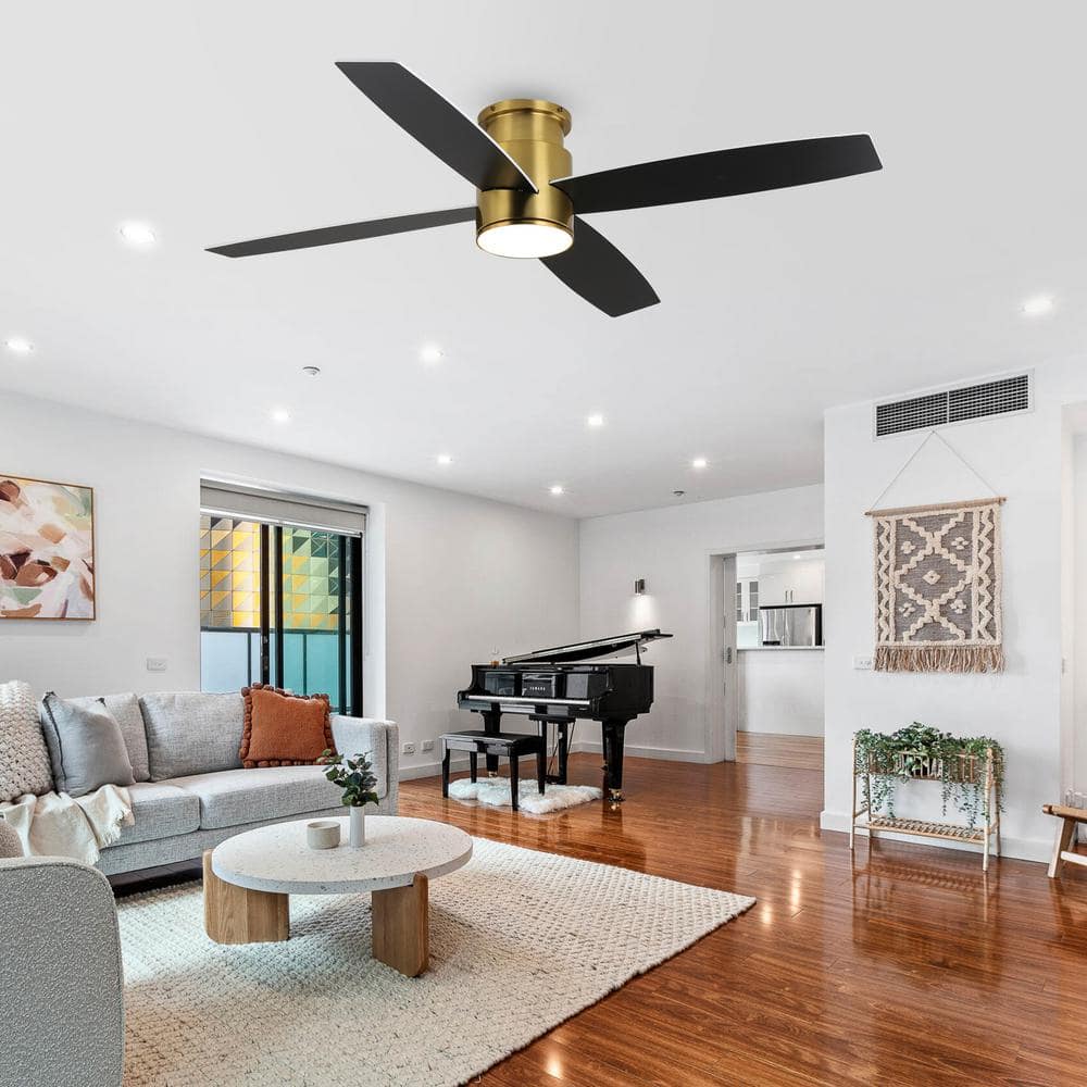 52 in. 4 Plywood Blades Indoor Flush Mount DC Ceiling Fan with Integrated LED Lights, Gold with Black and White price history on PriceWatchPro