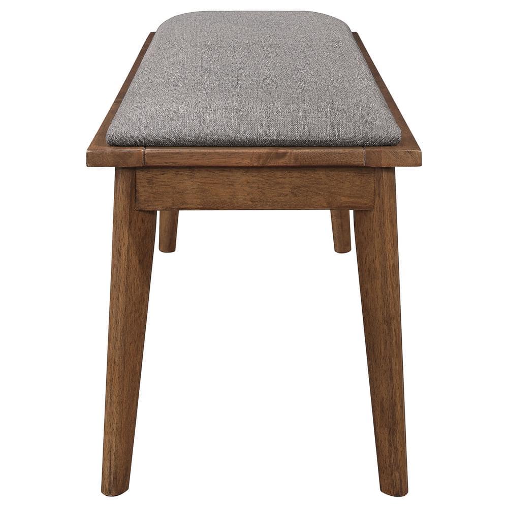 Retro-Inspired Gray Upholstered Dining Bench with Natural Walnut Legs