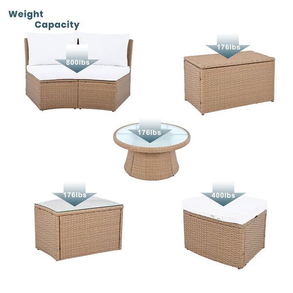  10-Piece Natural Wicker Outdoor Half Round Sectional Set