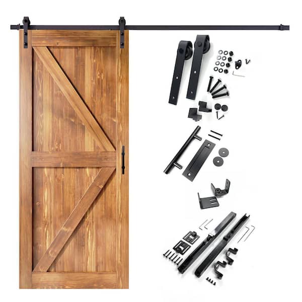 HOMACER 54 in. x 84 in. K-Frame Early American Solid Pine Wood Interior Sliding Barn Door with Hardware Kit, Non-Bypass