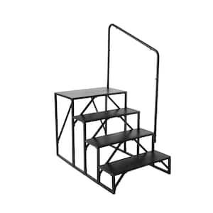 RV Steps, 4-Step 57.3 in. H RV Stairs, 440 lbs. Load Capacity, Thickened Carbon Steel, With Handrail, Non-Slip Steps