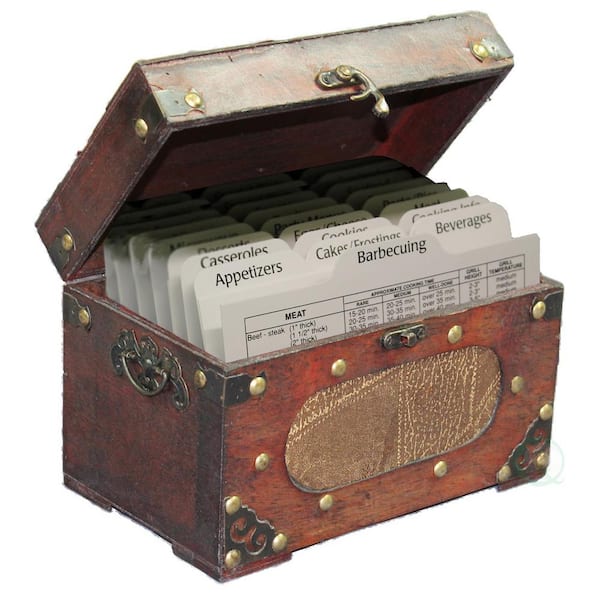 Vintiquewise 8.5 in. x 5 in. x 5.5 in. Antique Wooden Recipe Card Box