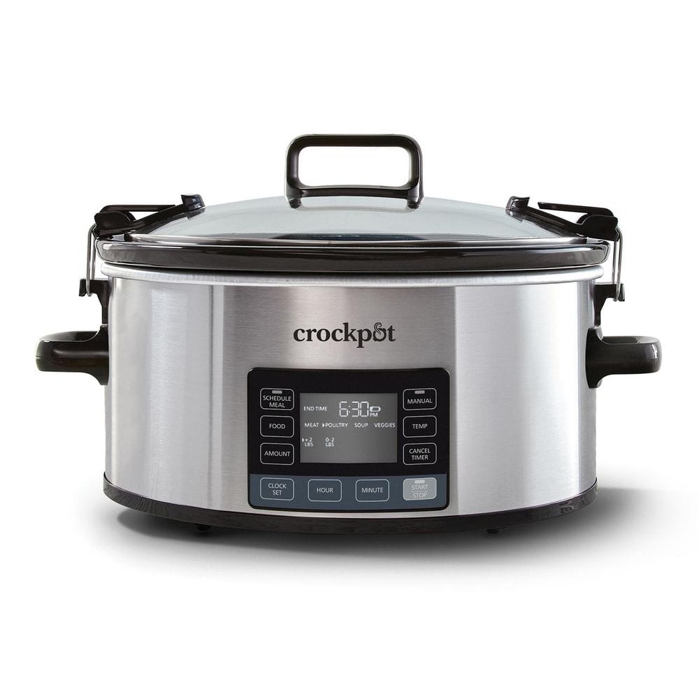 Crock-Pot 7-Quart Slow Cooker  Portable Programmable with Timer  Locking Lid  Stainless Steel; an Essential Kitchen Appliance  Perfect for Families and Gatherings