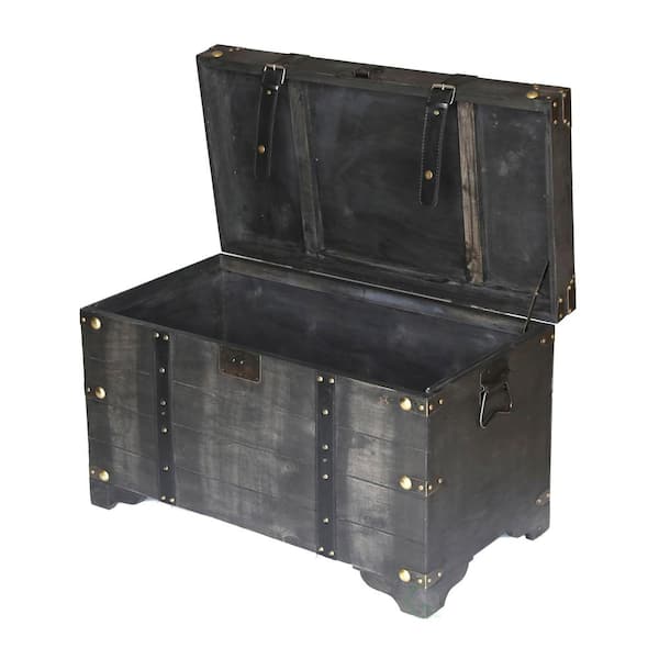 Vintiquewise Antique Style Black Wooden Steamer Trunk, Coffee Table