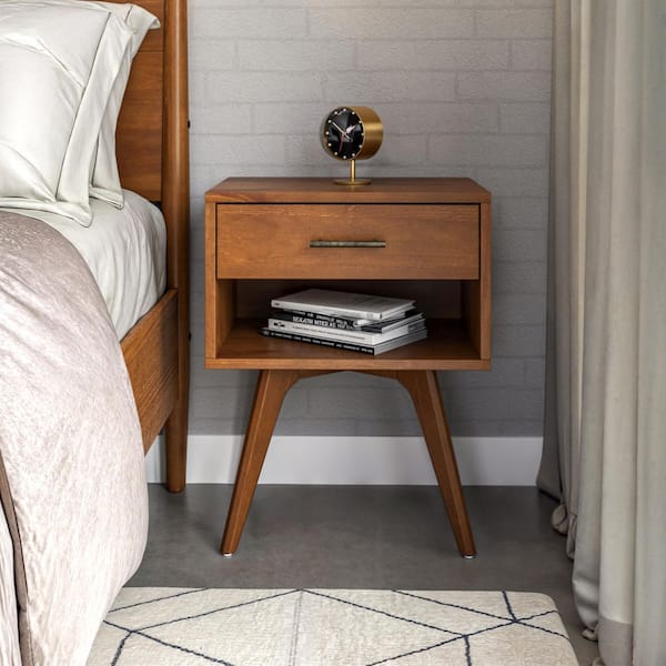 Camaflexi Mid Century Modern 1-Drawer Castanho Nighstand 25.4 in