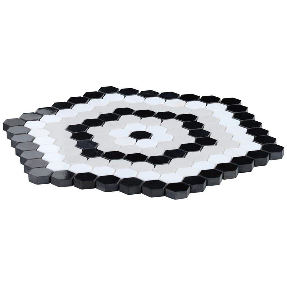 Hyperion Black and White Hexagon Marble Mosaic Tile Sheet