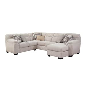 Cabral Bone Series 126 in. Pillow 3-piece Chenille U-Shape Sectional Sofa in Cabral Bone with 6 Throw Pillows