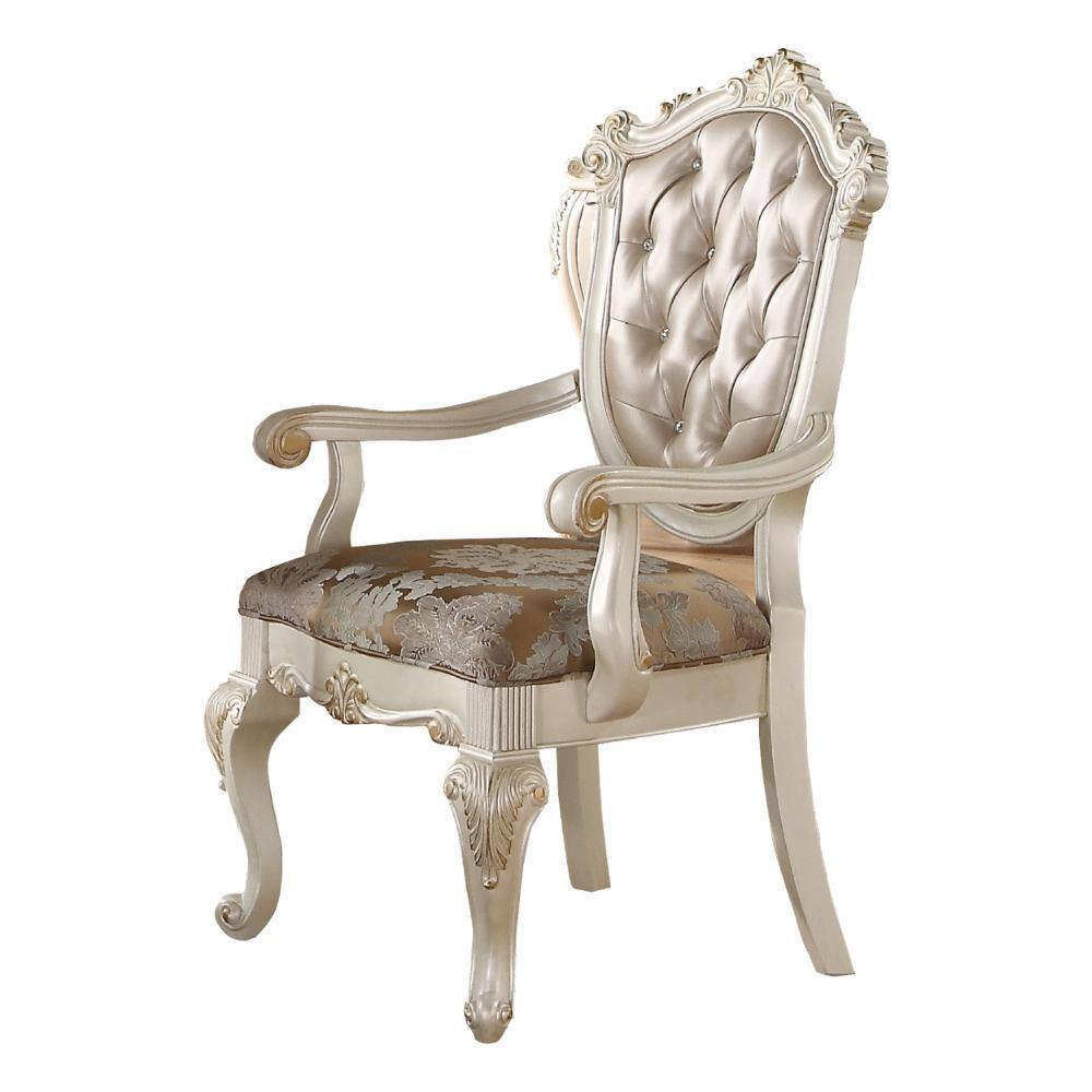 White Faux Leather Upholstered Wooden Side Chair with Cabriole Legs