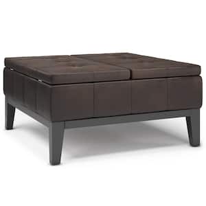 Dover 36 in. Wide Contemporary Square Coffee Table Storage Ottoman in Distressed Brown Vegan Faux Leather