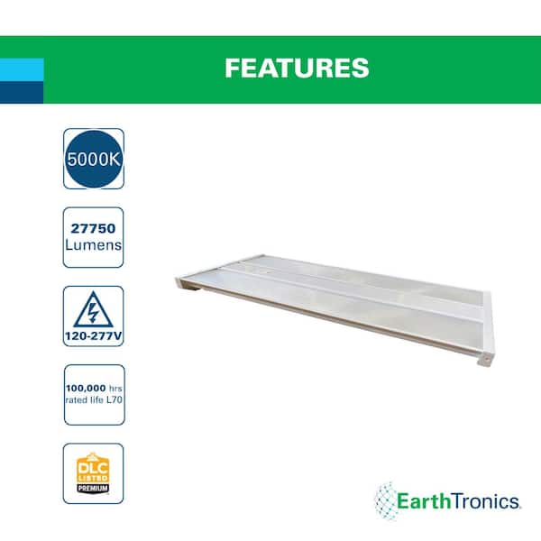 EarthTronics 1.3 ft. 92-Watt Equivalent Integrated LED Dimmable Premium Series White High Bay Light 13800 Lumens, 5000K