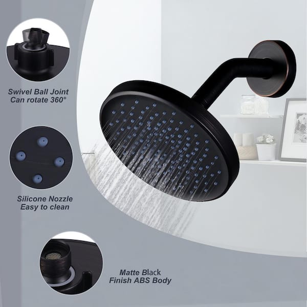 1-Spray Patterns with 1.8 GPM 6 in. Wall Mount Rain Fixed Shower Head with 360° Rotatable in Oil Rubbed Bronze