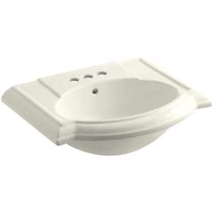 Devonshire Vitreous China Pedestal Sink Basin in Biscuit with Overflow Drain
