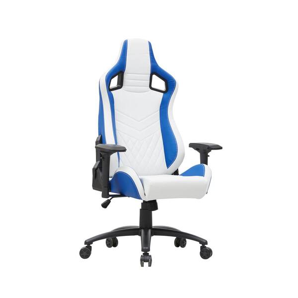 white and light blue gaming chair