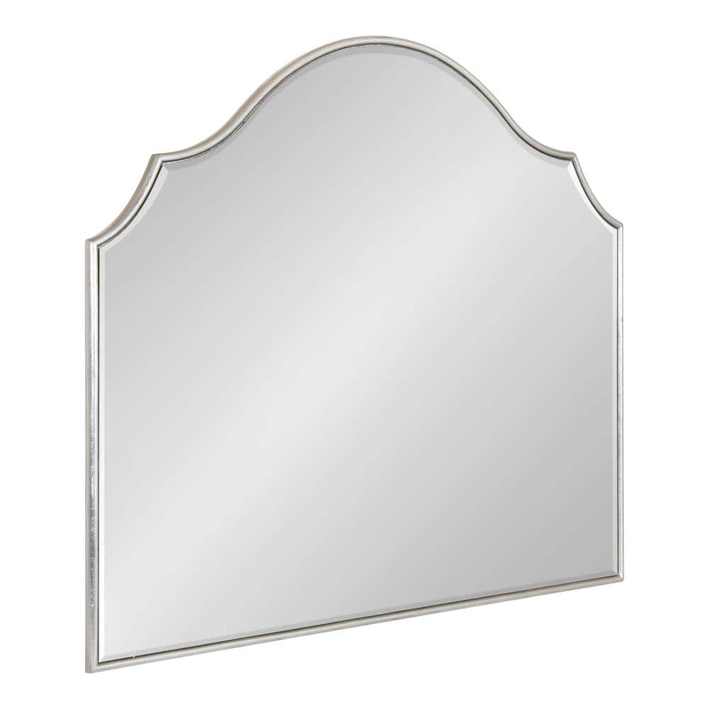 Kate and Laurel Leanna Glam Wide Horizontal Arch Wall Mirror  28 x 32  Silver  Sophisticated Arched Bathroom Vanity Mirror with Soft Scallops and Slim Frame