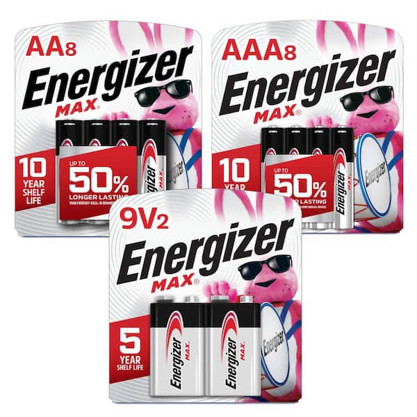 Energizer MAX Battery Bundle with AA Batteries (8-Pack), AAA Batteries (8-Pack) and 9-Volt Batteries (2-Pack)