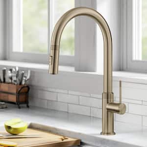 Coletto Modern Industrial Pull-Down Single Handle Kitchen Faucet in Brushed Gold