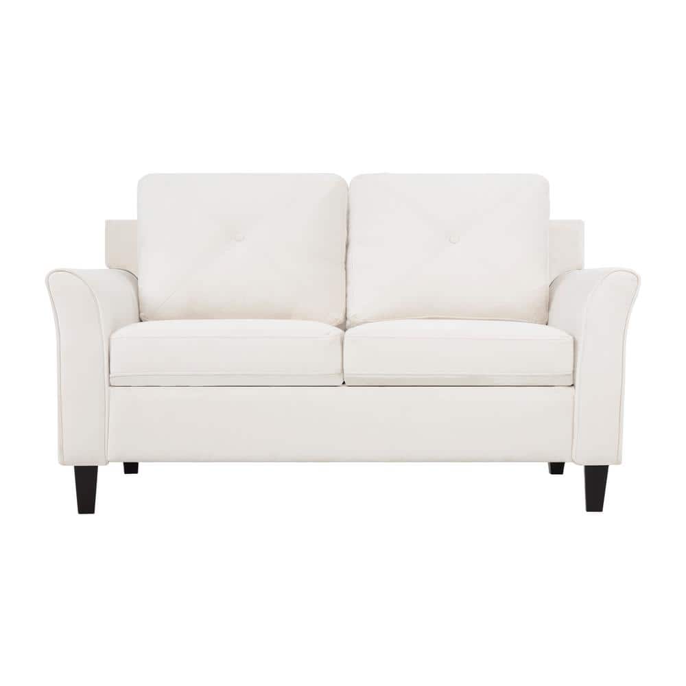 MAYKOOSH Cream Button Tufted Loveseat , Microfiber Couch for Small
