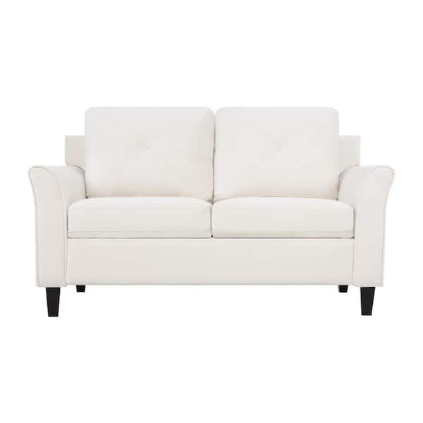 MAYKOOSH Cream Button Tufted Loveseat , Microfiber Couch for Small Spaces Durable, Sturdy and Easy Maintenance.