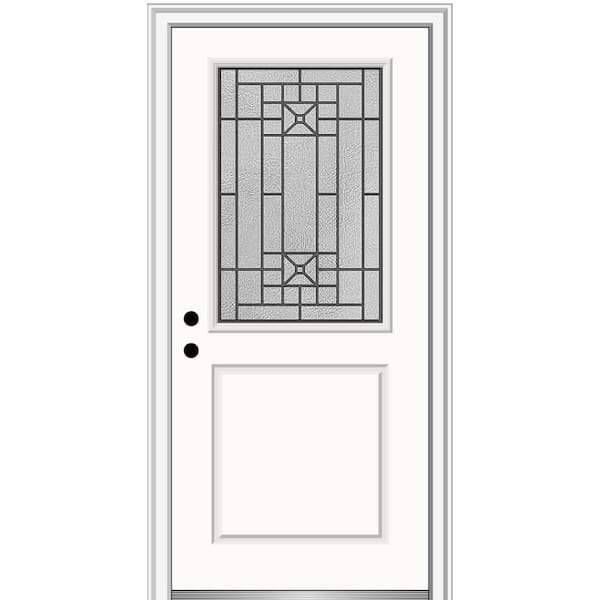 MMI Door 32 in. x 80 in. Courtyard Right-Hand 1/2-Lite Decorative Painted Fiberglass Smooth Prehung Front Door, 6-9/16 in. Frame